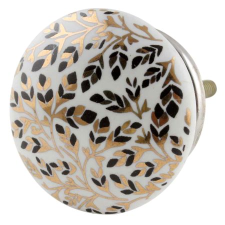 Golden And Black Leaf Flat Ceramic Cabinet Knobs